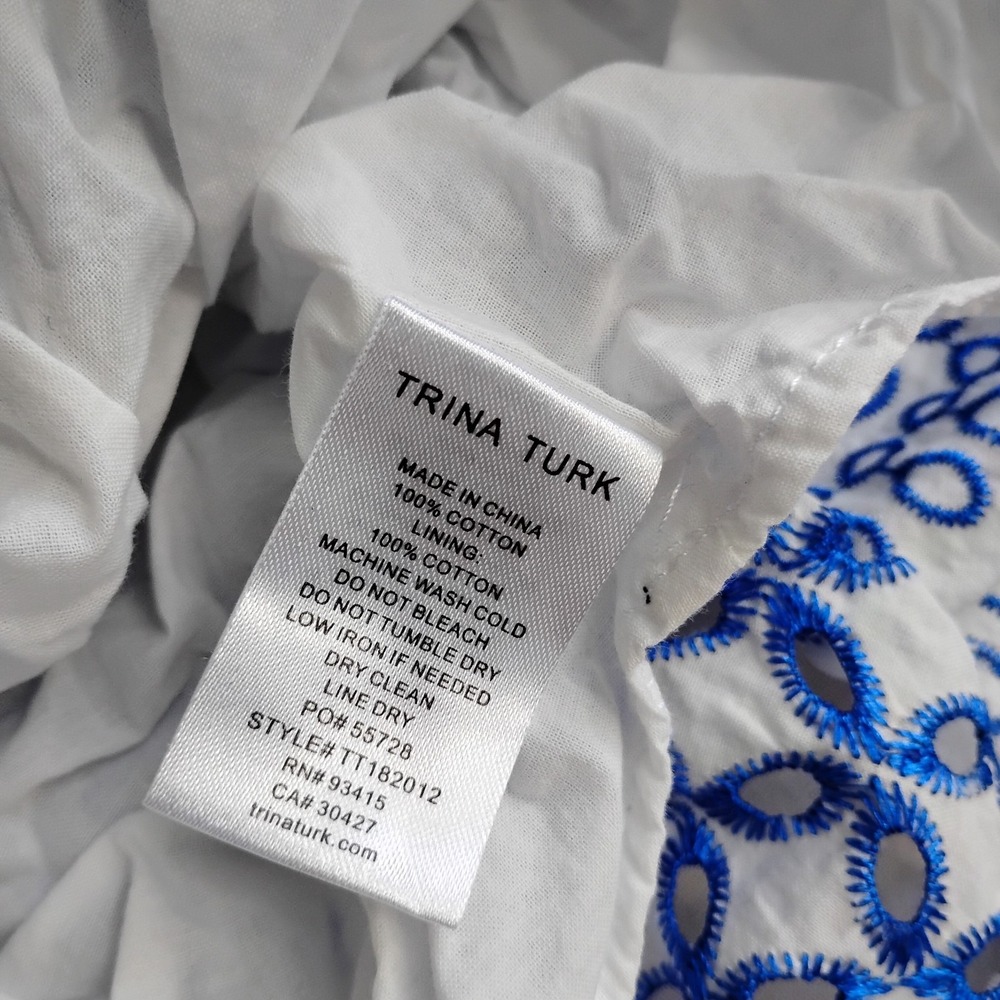Trina Turk Dress Small Kori Ruffled Embroidered Mini Flouce Bow Cottage Boho - Picture 15 of 15